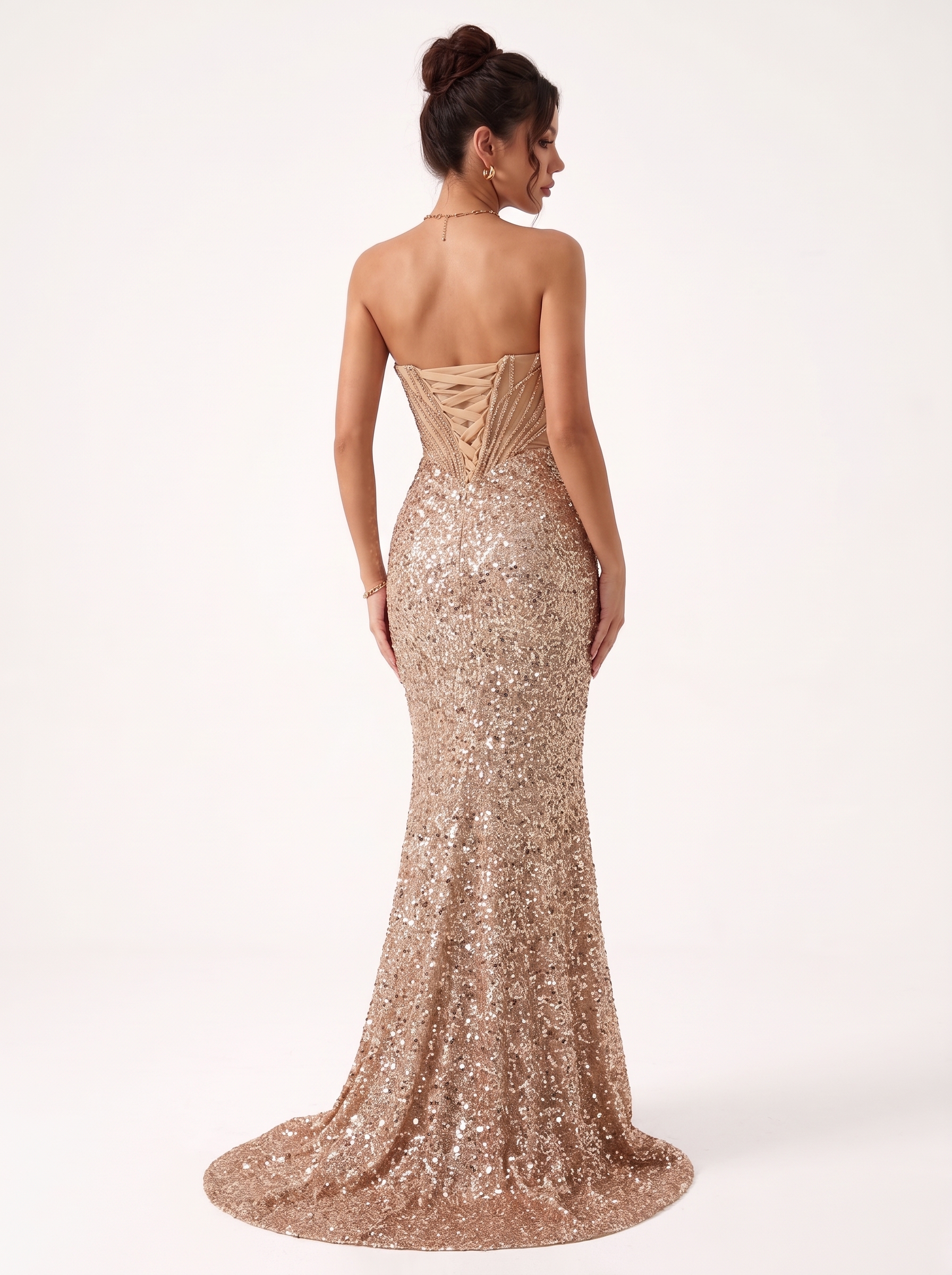 SPU - 608S40LF004 Rose Gold Sheer Corset Slit Mermaid Gown