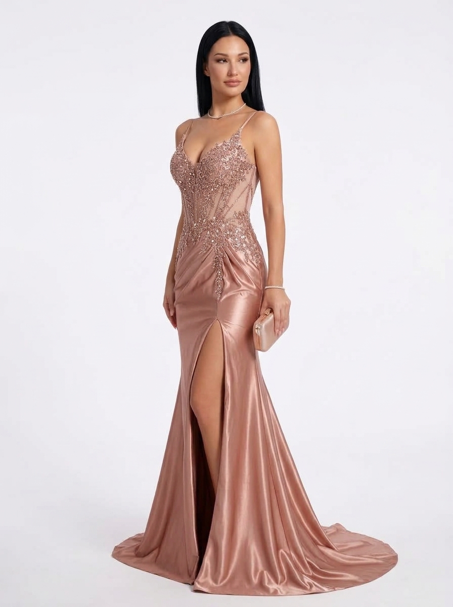 SPU - 608S20LF020 Rose Gold Satin Mermaid Gown