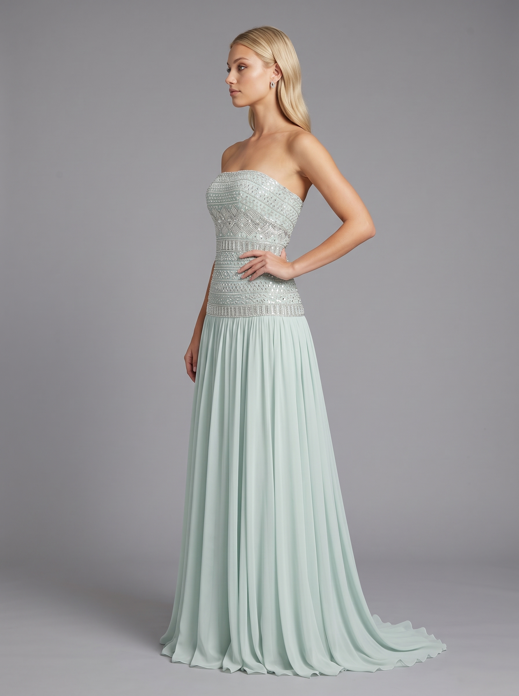 SPU - 608S40LF002  Mint Chiffon A-Line Long Prom Dress