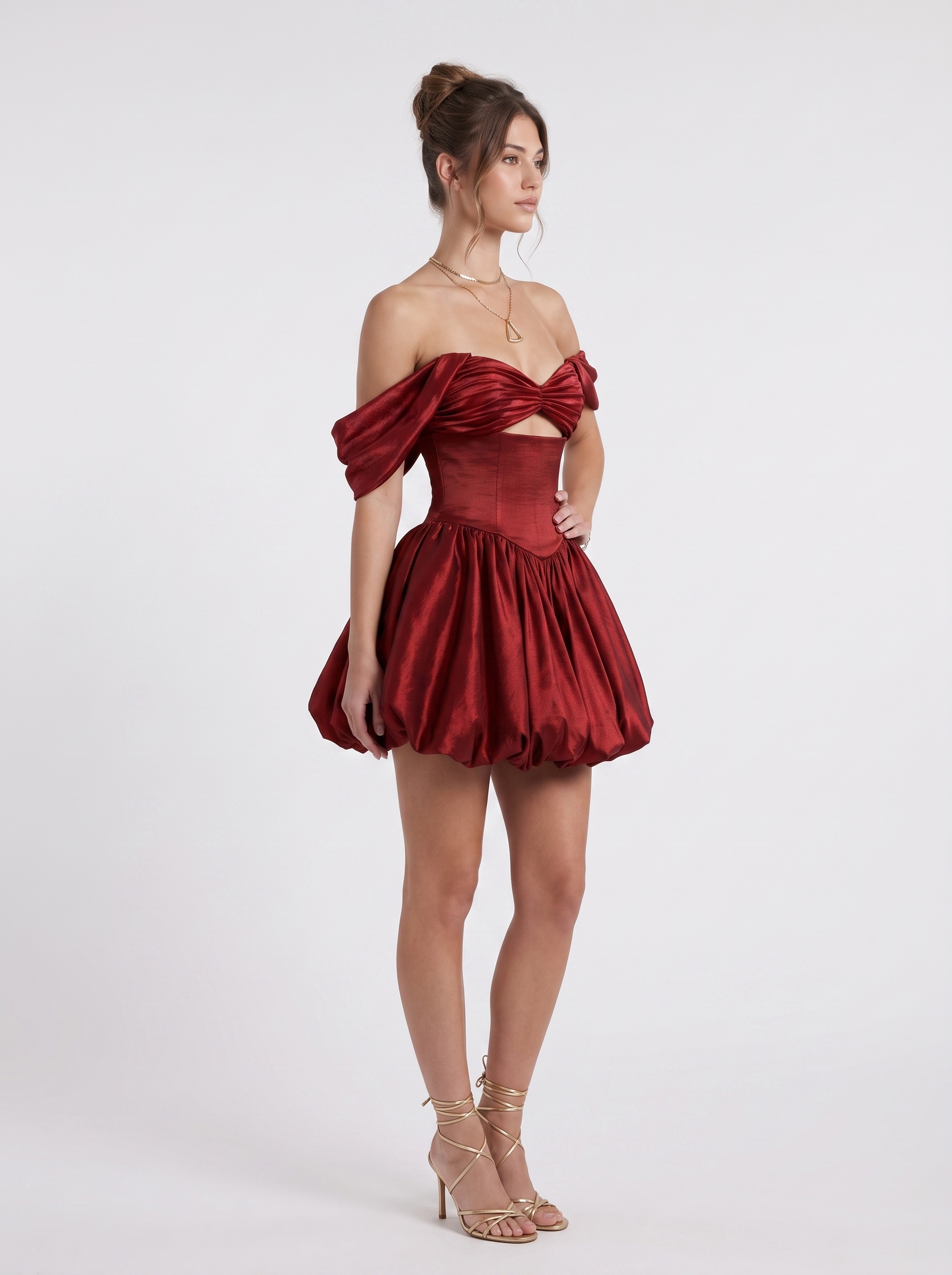 SPU - 608S40LF009 Burgundy Cut Out Bubble Cocktail Dress