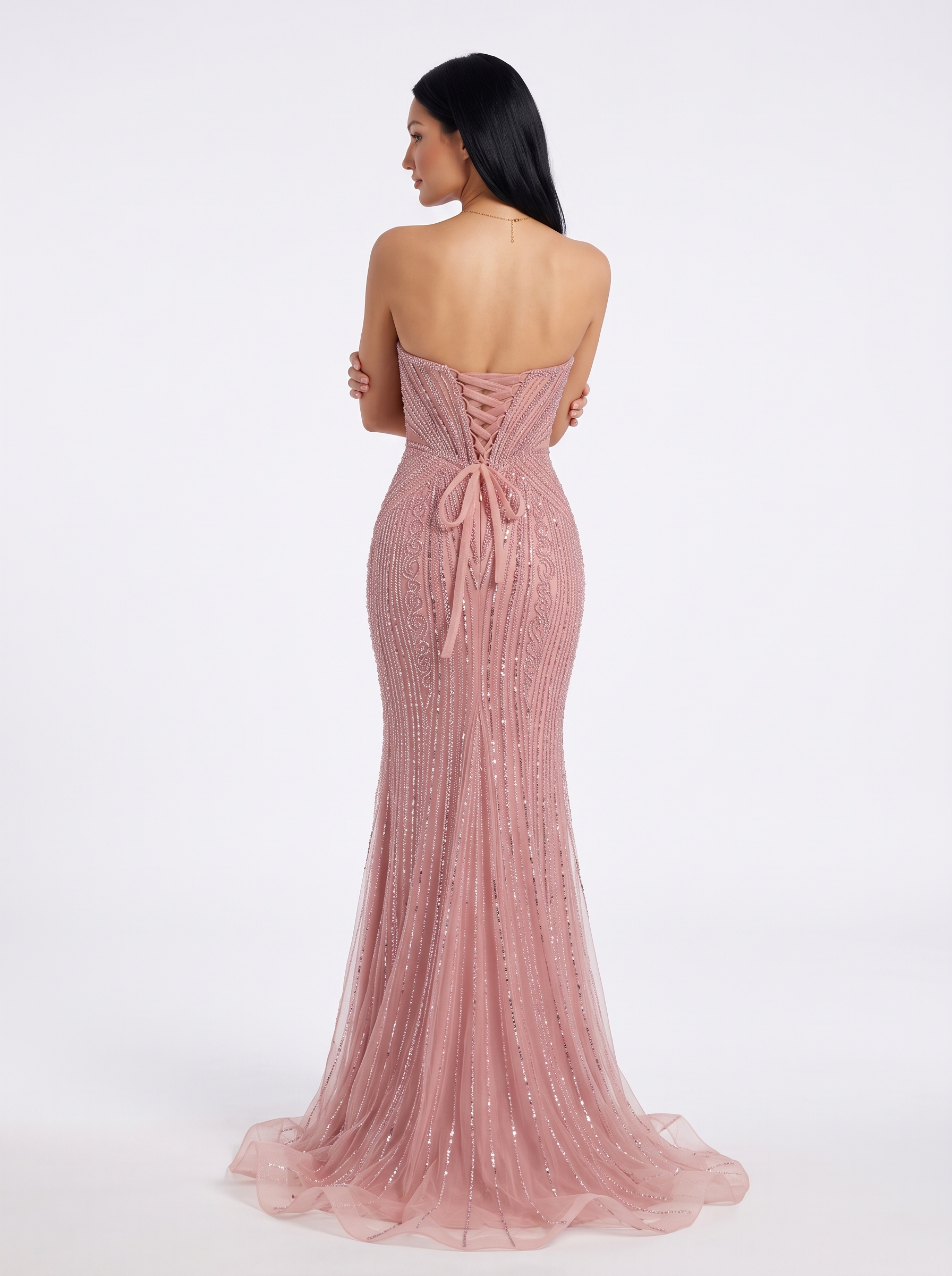 SPU - 608S20LF033 Dusty Pink Fully Beaded Mermaid Dress