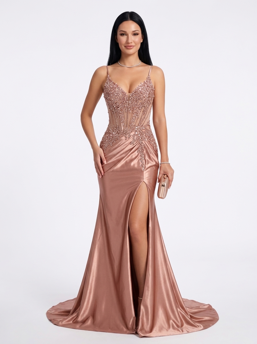 SPU - 608S20LF020 Rose Gold Satin Mermaid Gown