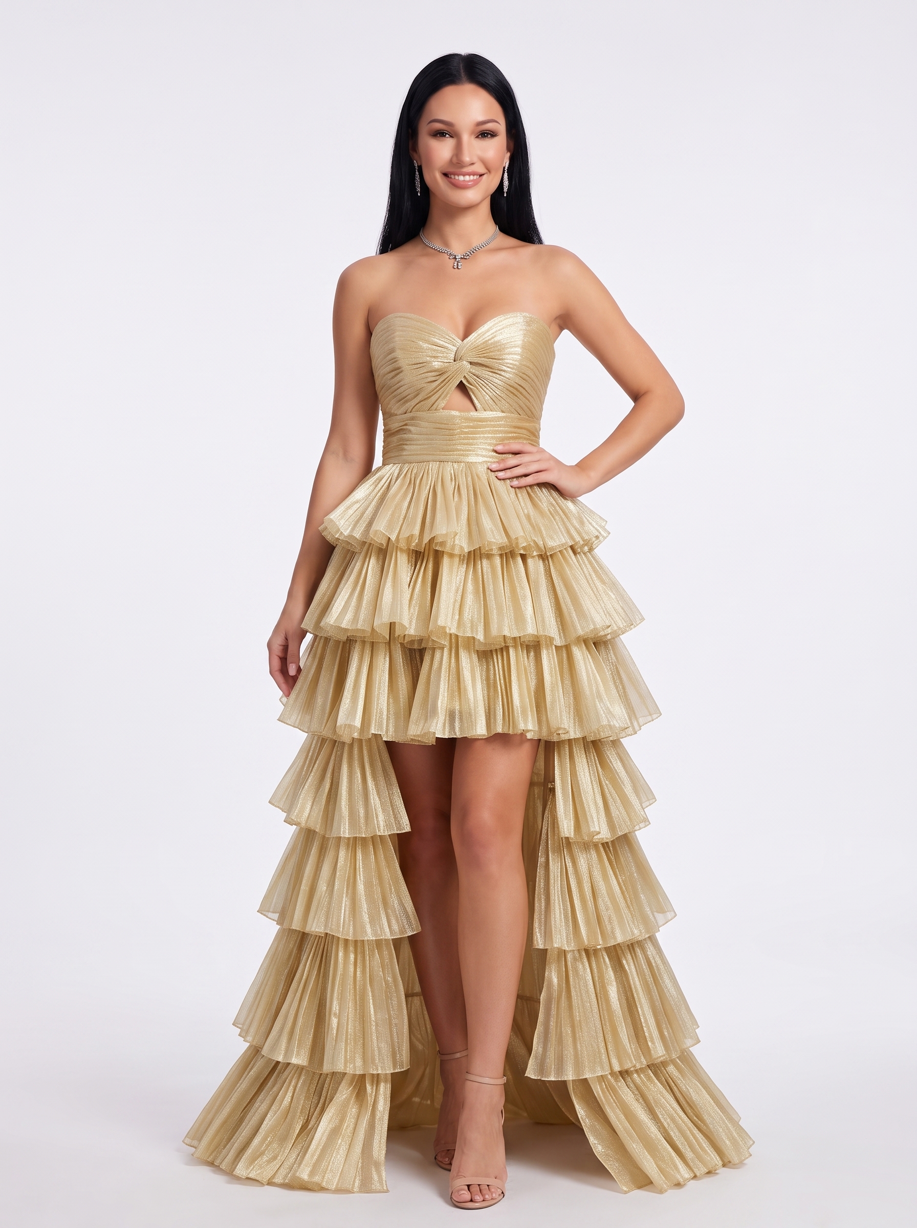 SPU - 608S40LF001 Tiered High‑Low Evening Gown