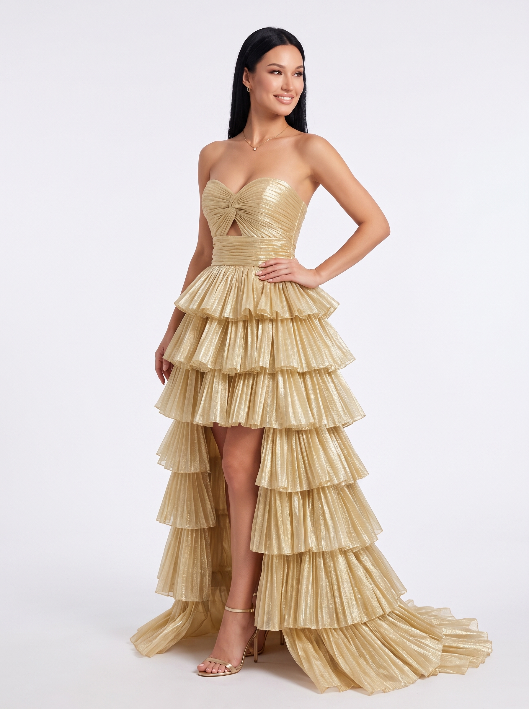 SPU - 608S40LF001 Tiered High‑Low Evening Gown