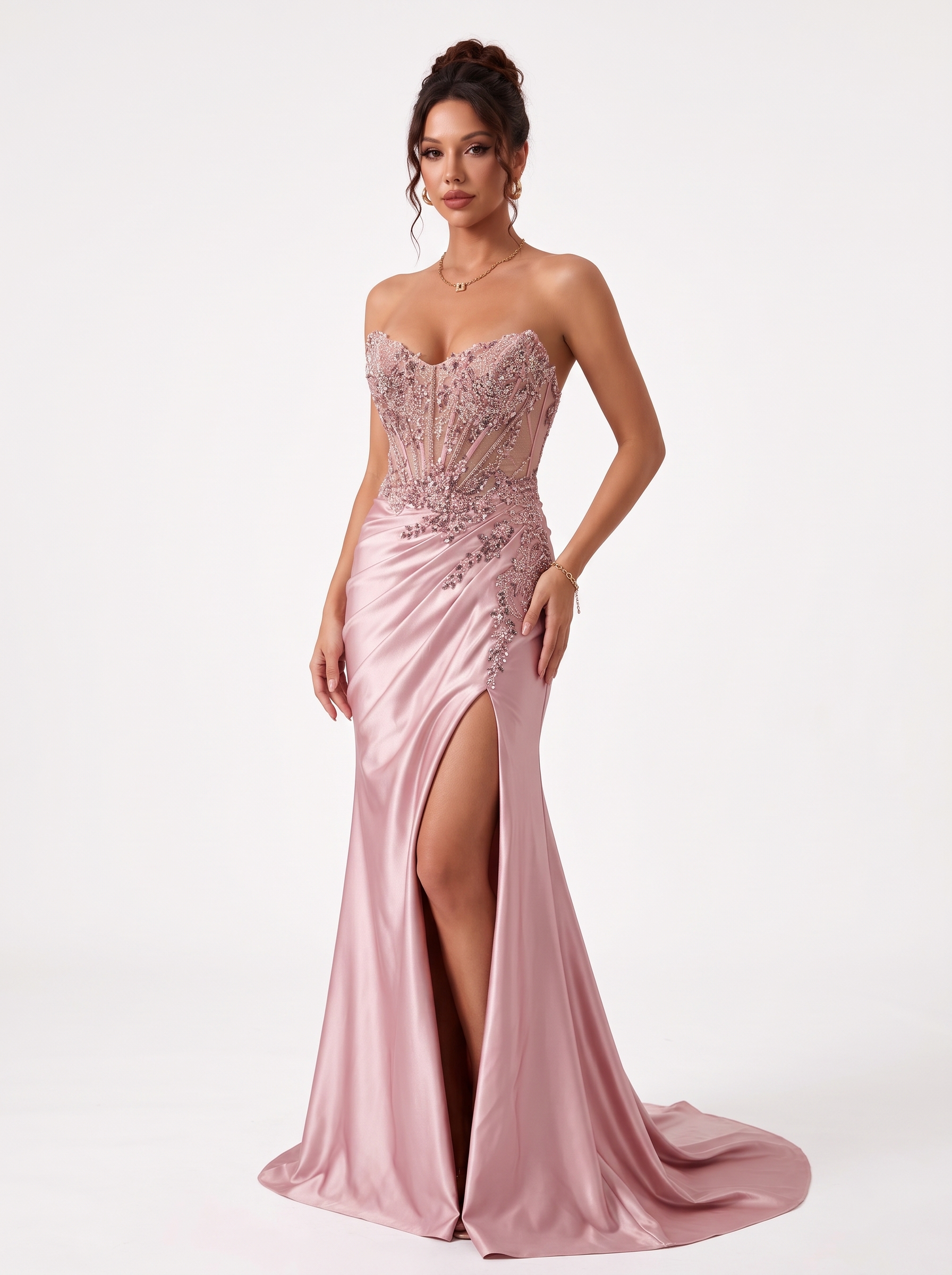 SPU - 608S20LF022 Blush Pink Satin Evening Gown