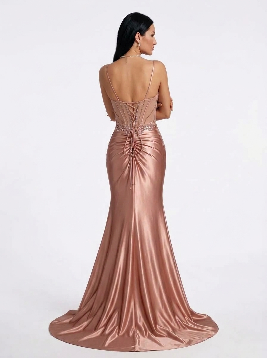 SPU - 608S20LF020 Rose Gold Satin Mermaid Gown