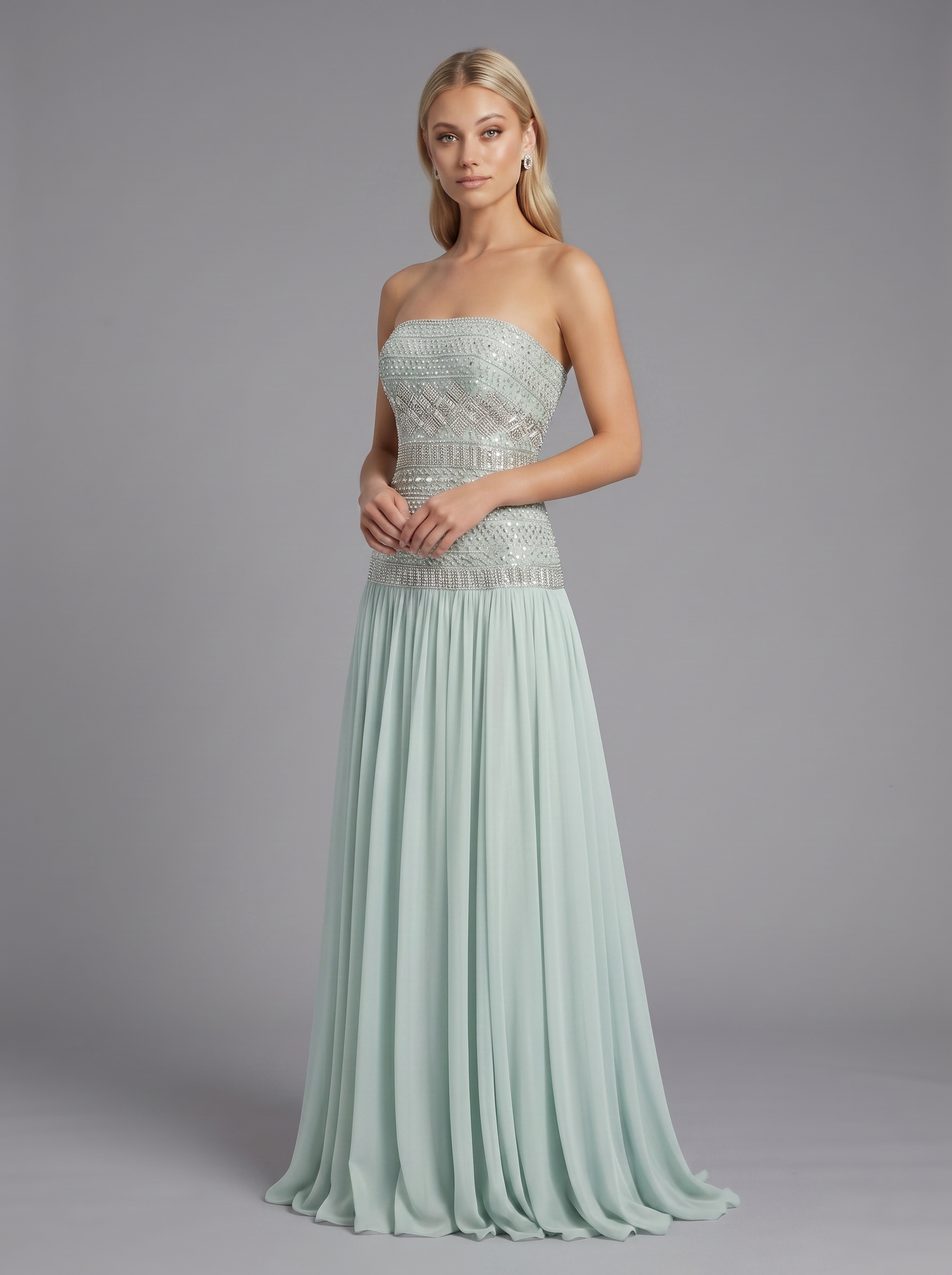 SPU - 608S40LF002  Mint Chiffon A-Line Long Prom Dress