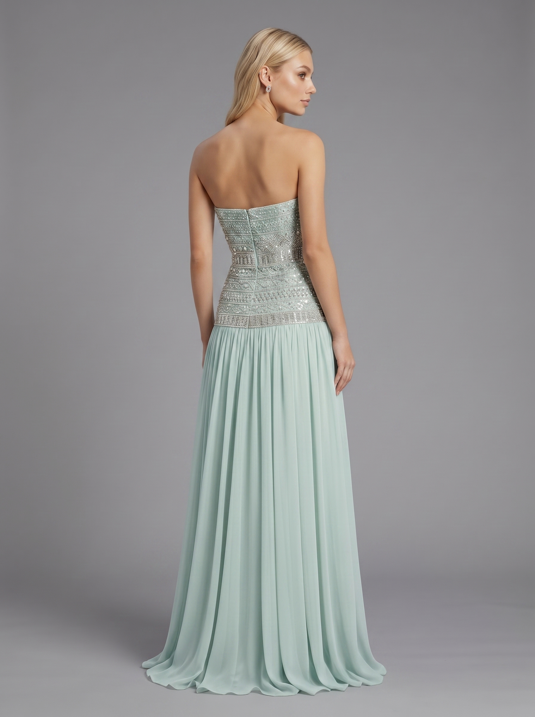 SPU - 608S40LF002  Mint Chiffon A-Line Long Prom Dress