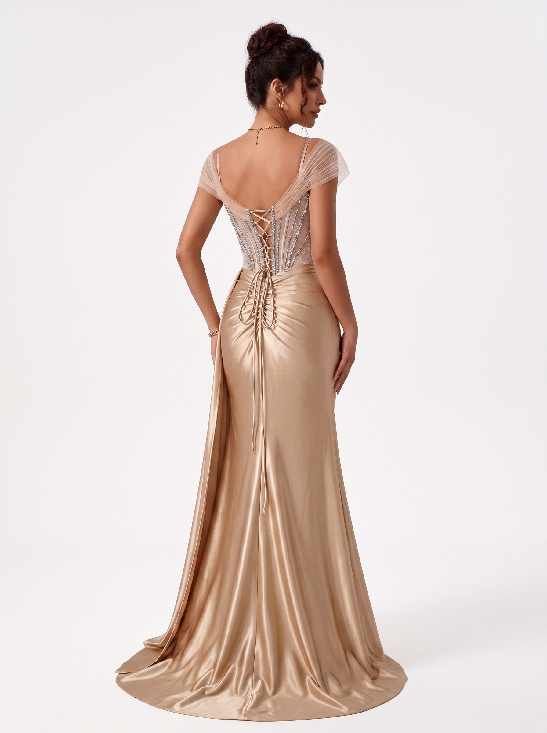 SPU - 608S20LF006 Dusty Gold Flutter Sleeve Corset Gown