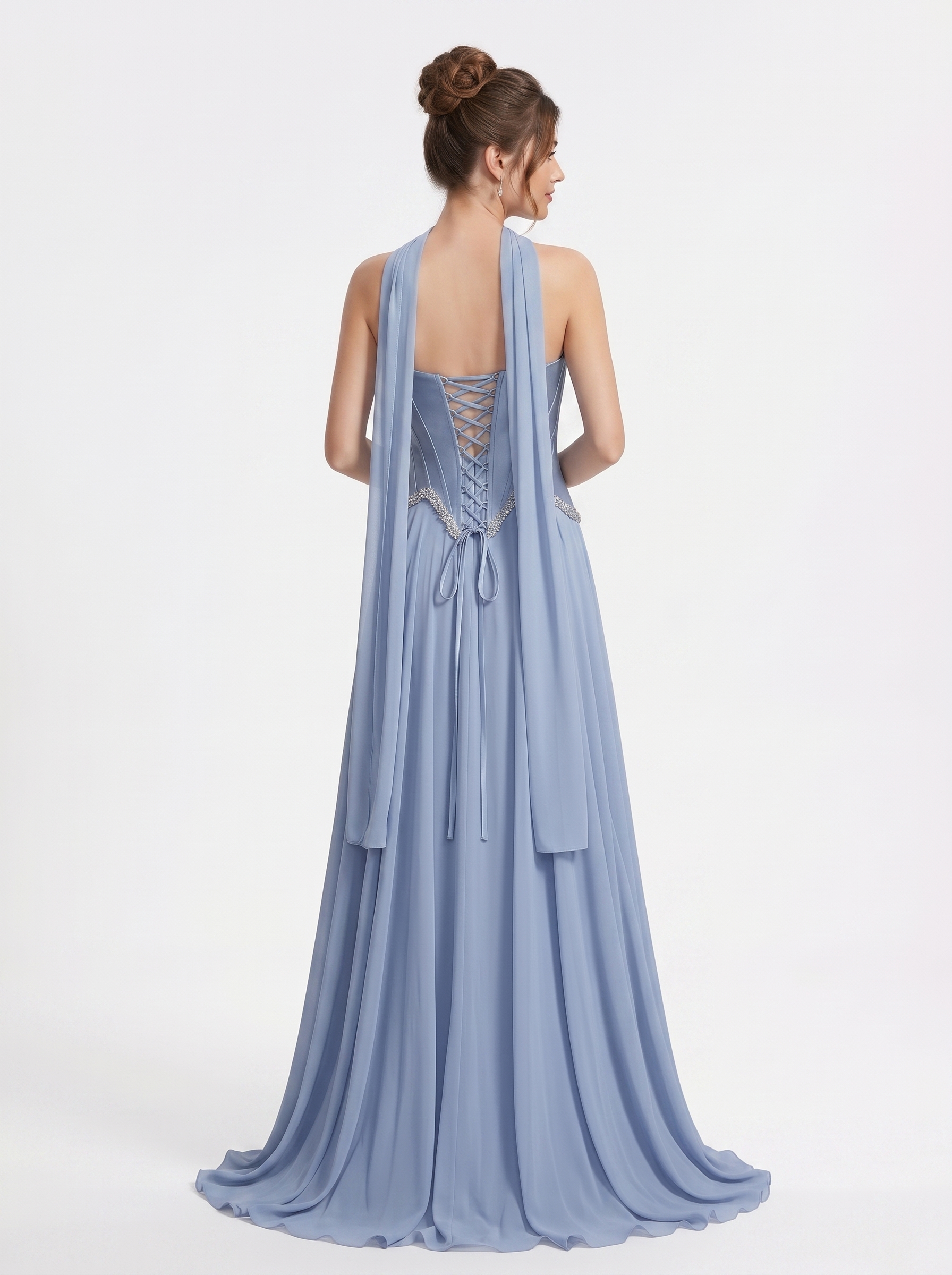 SPU - 608S20LF007 Slate Blue Strapless Sash Chiffon Gown
