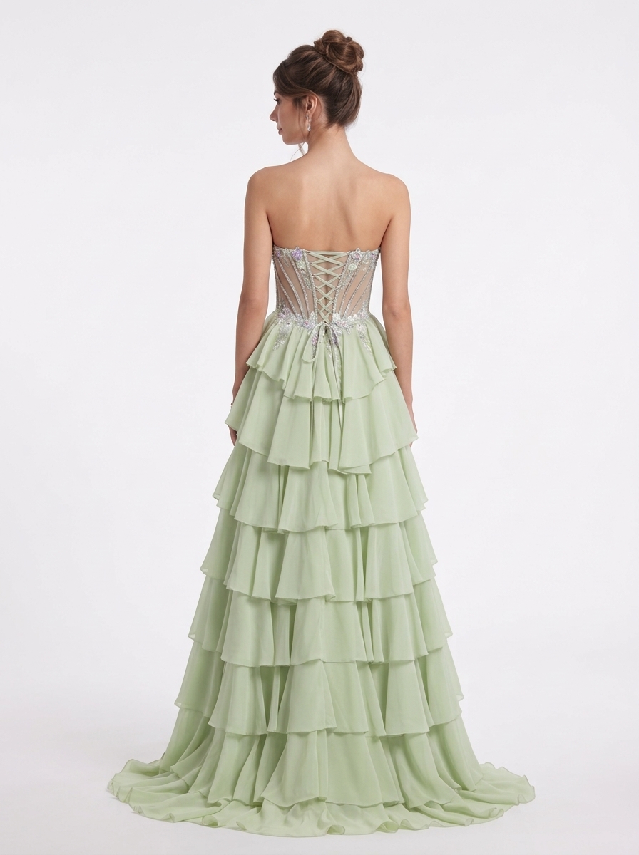 SPU - 608S20LF019 Lime Floral Tiered Prom Dress
