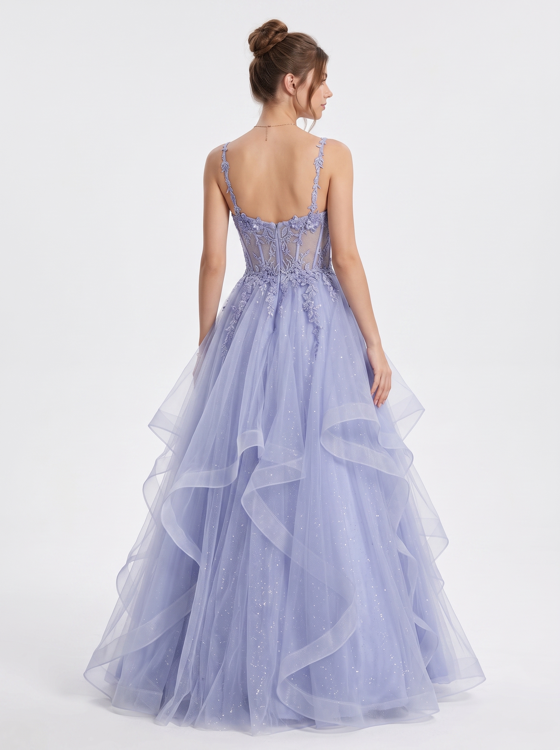 SPU - 608S20LF008 Lavender Blue Floral Tiered Tulle Gown