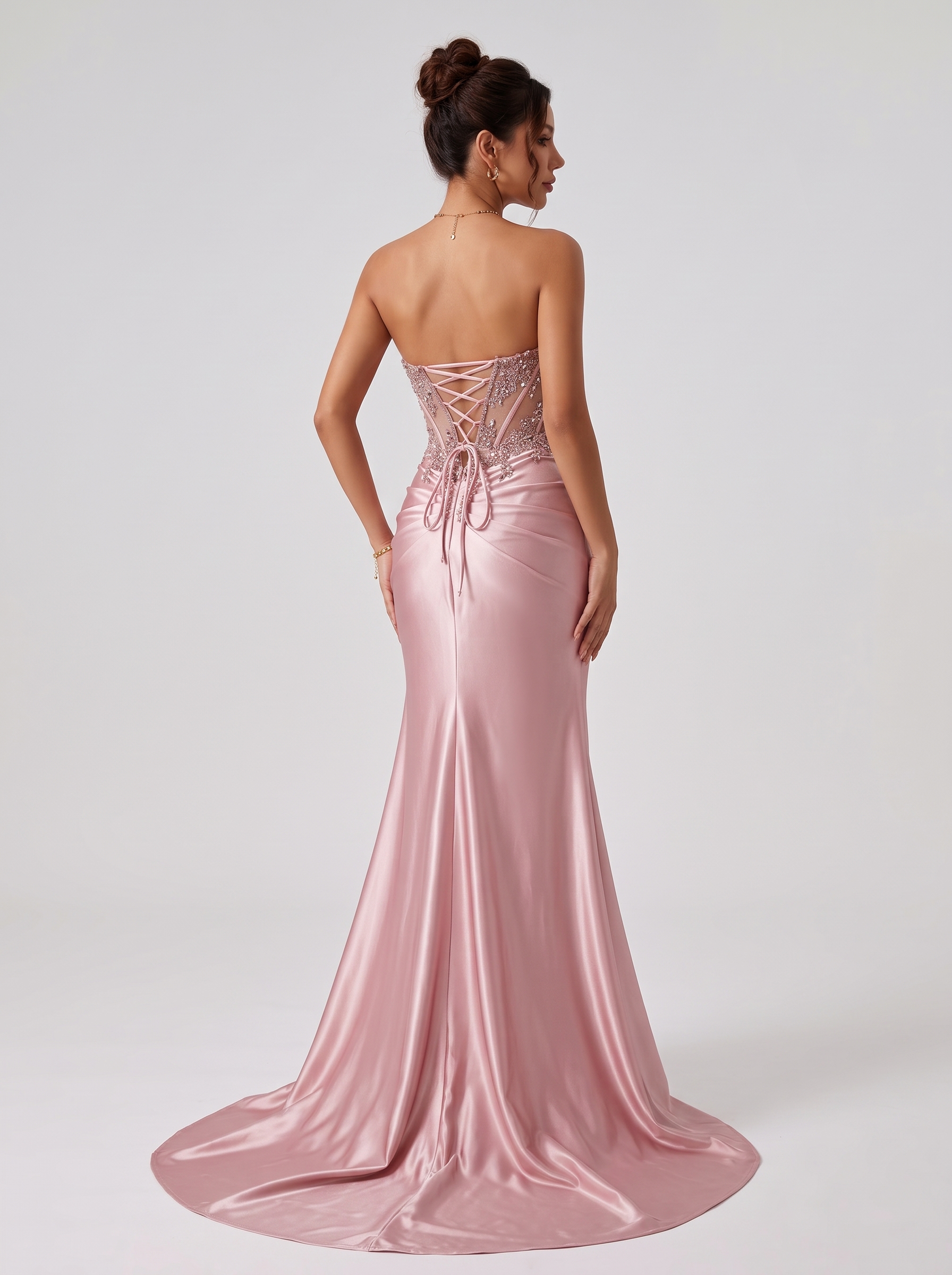 SPU - 608S20LF022 Blush Pink Satin Evening Gown