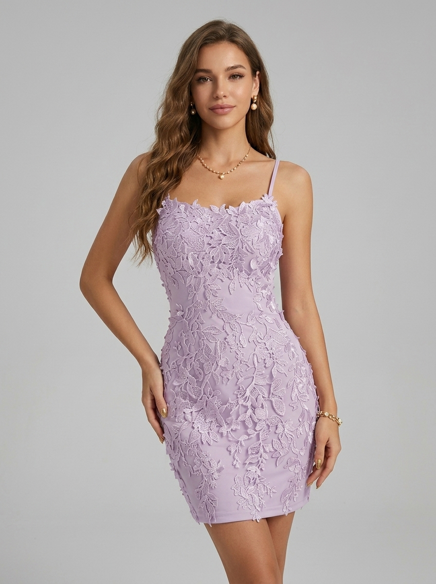 Dusty Blue Lace  Appliqué  Crisscross Backless Homecoming Dress | Bodycon Short Sparkly Mini Party & Graduation Dress