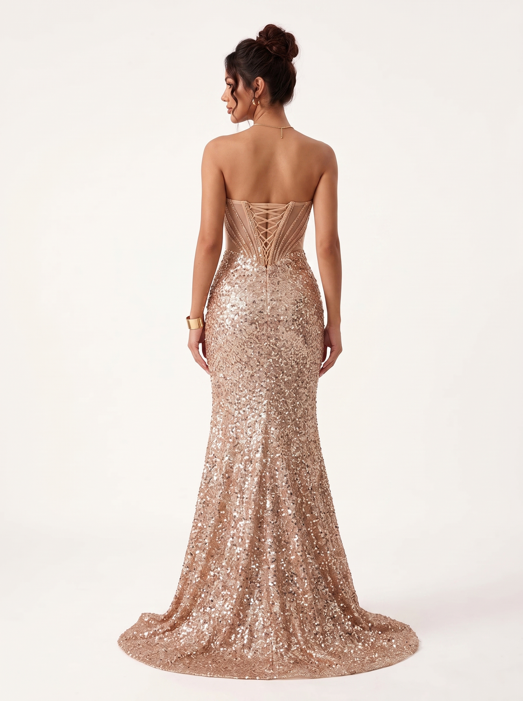 SPU - 608S40LF004 Rose Gold Sheer Corset Slit Mermaid Gown