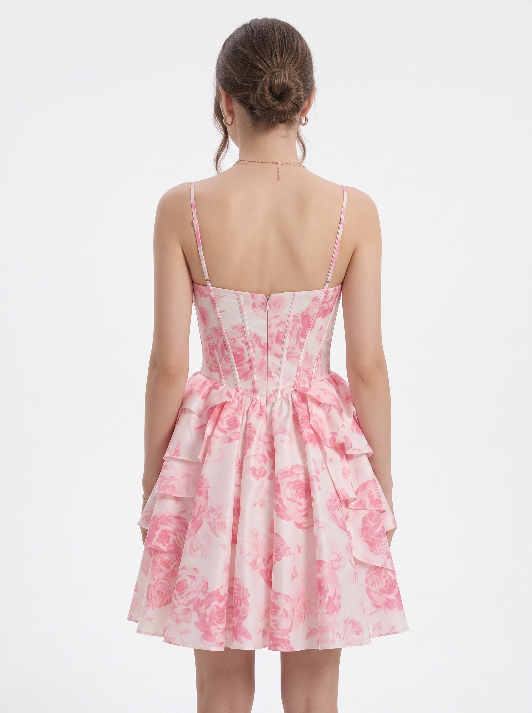 SKU - 608S02LF0031  Pink Corset A-Line Floral Homecoming Dress