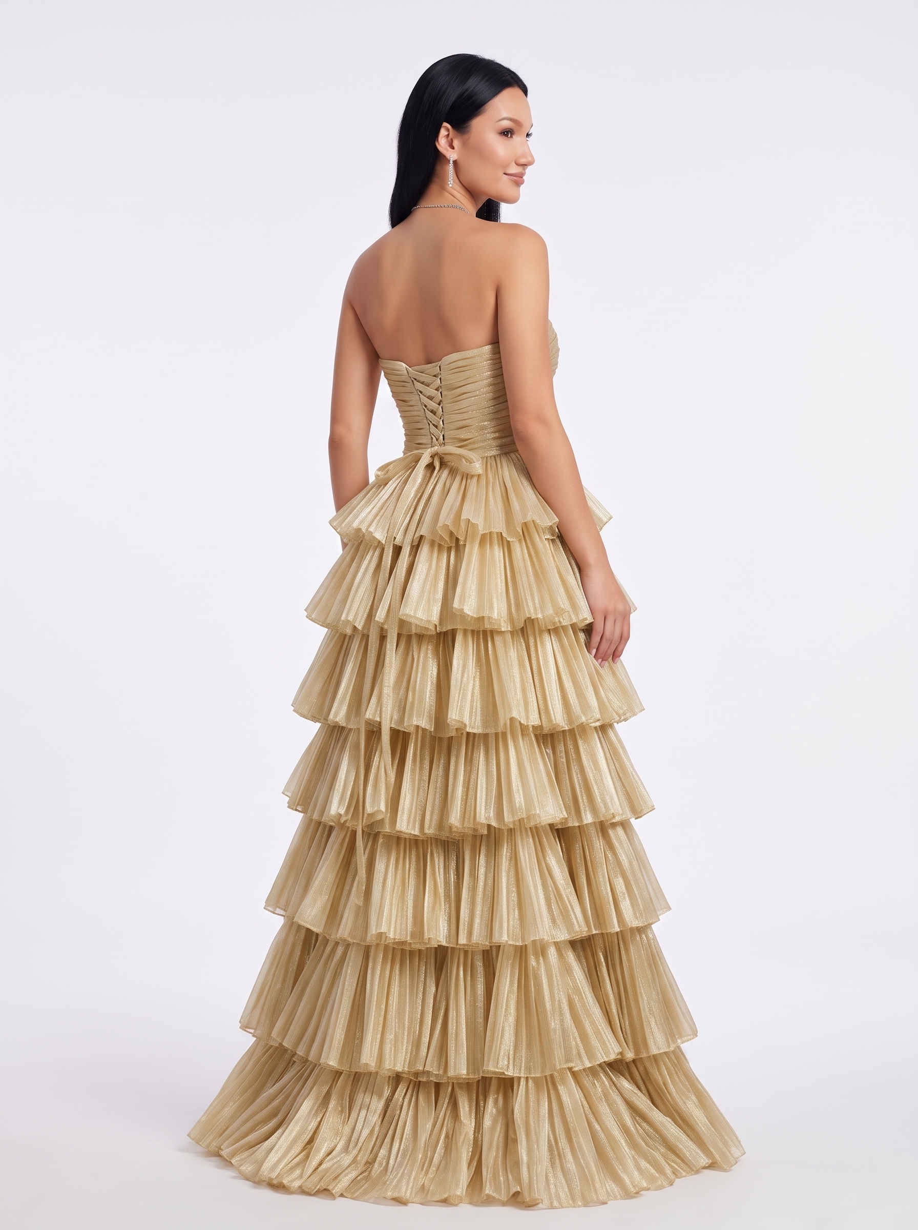 SPU - 608S40LF001 Tiered High‑Low Evening Gown