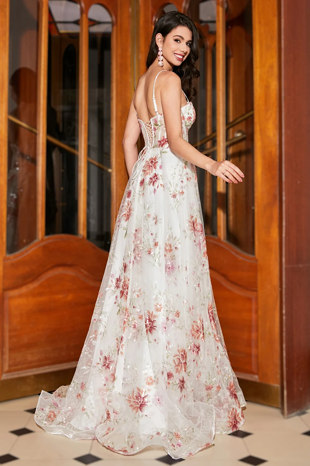 YYYHQ0389 Flower Embroidered Long Prom Dress
