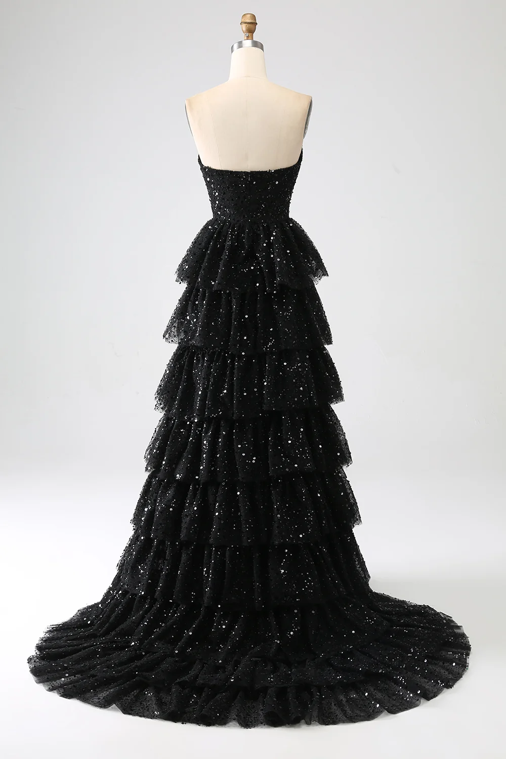 ZPKYYZL818 A Line Black Sequins Long Prom Dress