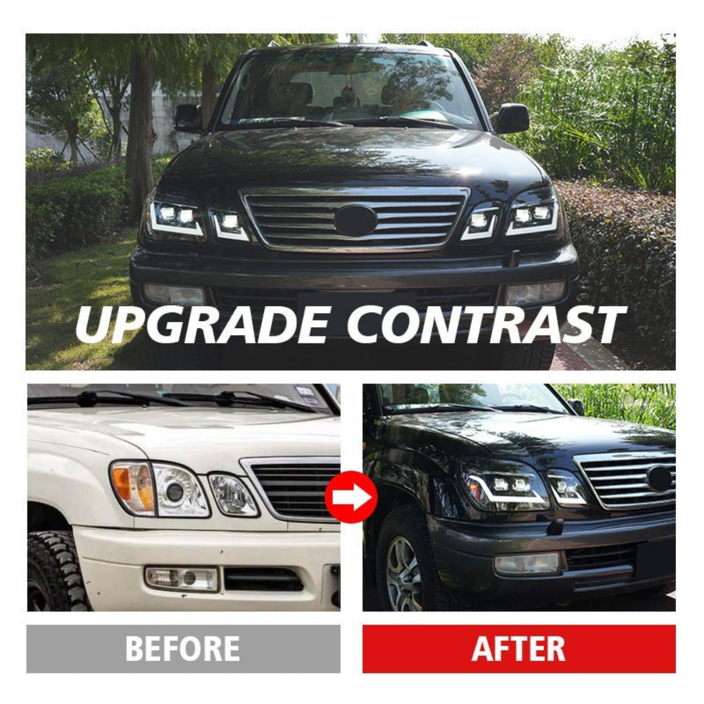 2003-2007 Lexus LX470 Smoked White LED Projector Headlights Assembly With Sequential Turn Signal