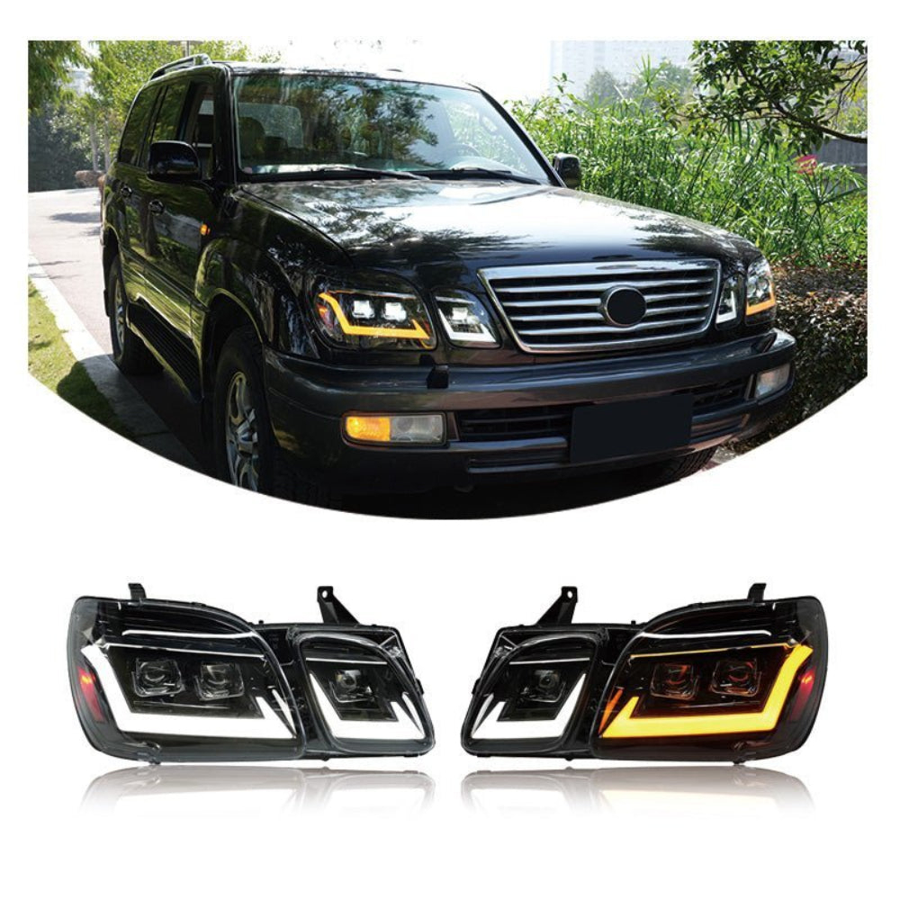2003-2007 Lexus LX470 Smoked White LED Projector Headlights Assembly With Sequential Turn Signal