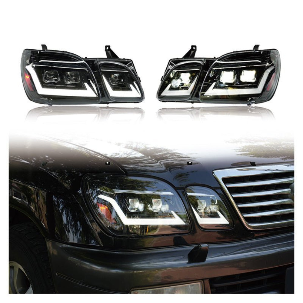 2003-2007 Lexus LX470 Smoked White LED Projector Headlights Assembly With Sequential Turn Signal