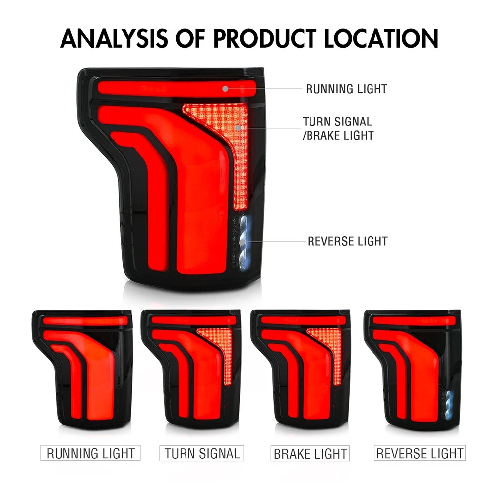2015-2019 For Ford F150 F-150 Smoked Full LED Tail Lights Rear Lamps Brake Pair