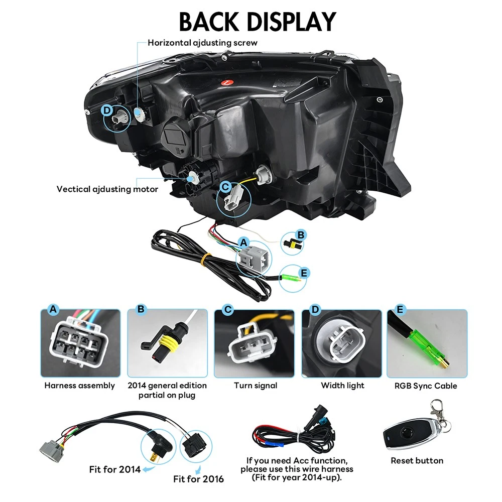 RGB LED Headlights Assembly For Toyota Tundra 2014-2021 w/Sequential Front Lamps