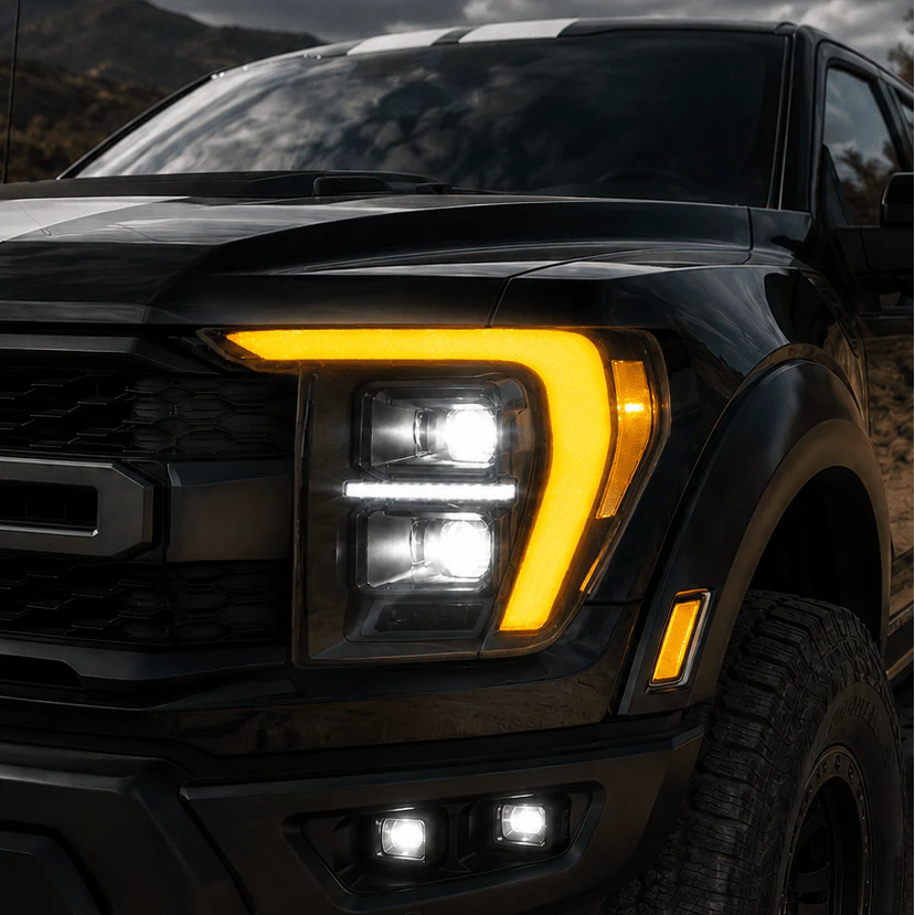 21-23 Ford F150 Clear White LED Projector Headlights Assembly With Sequential Turn Signal