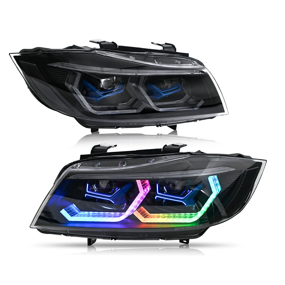 For 2009-2012 BMW 3-Series E90 E91 RGB LED Headlights Assembly DRL Front Lamps