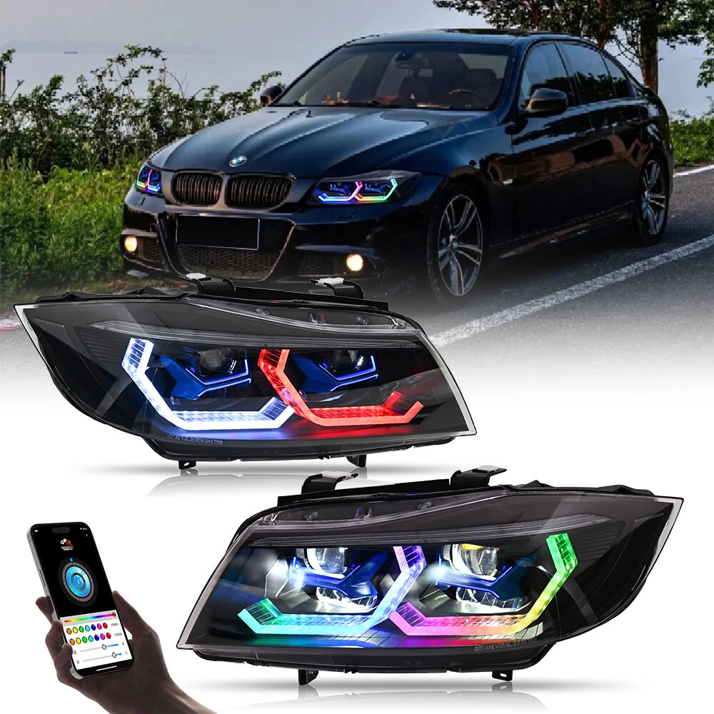 For 2009-2012 BMW 3-Series E90 E91 RGB LED Headlights Assembly DRL Front Lamps