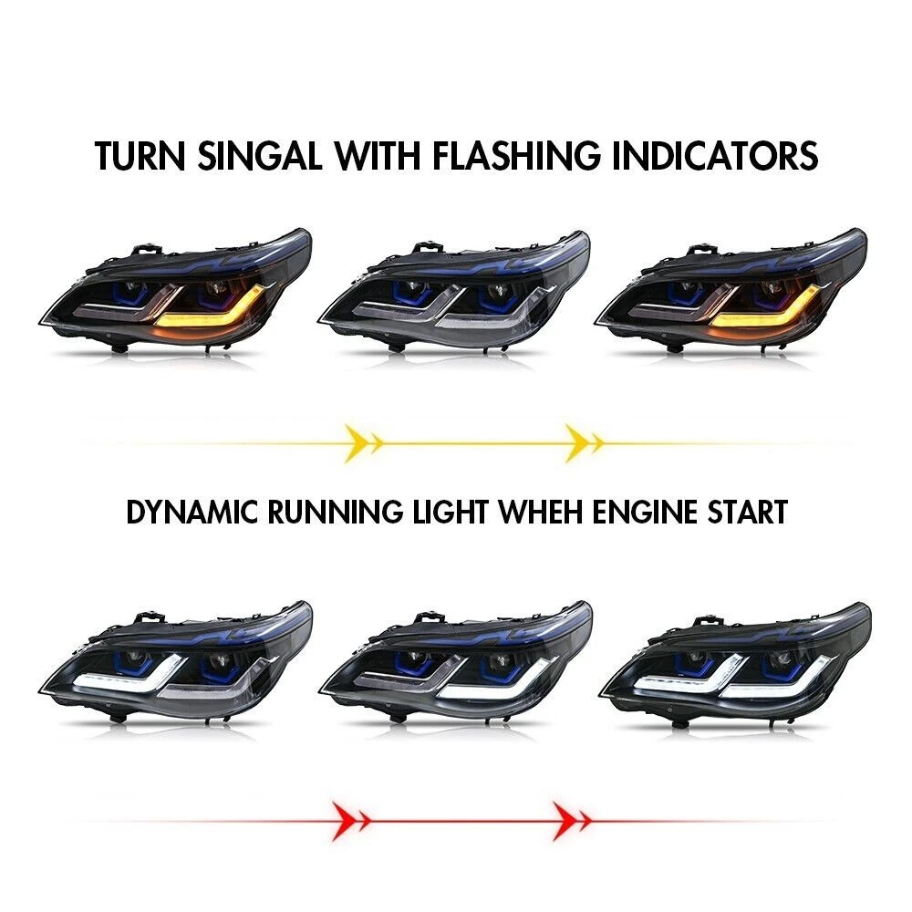 Full LED Headlights For BMW E60 E61 Xenon 2005-2010 Front Lamps Assembly LH&RH