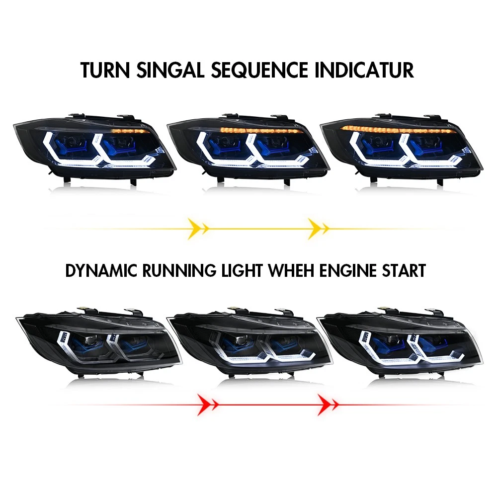 Full LED Headlights For 2009-2012 BMW 3 Series E90 E91 Halogen Headlamp Assembly