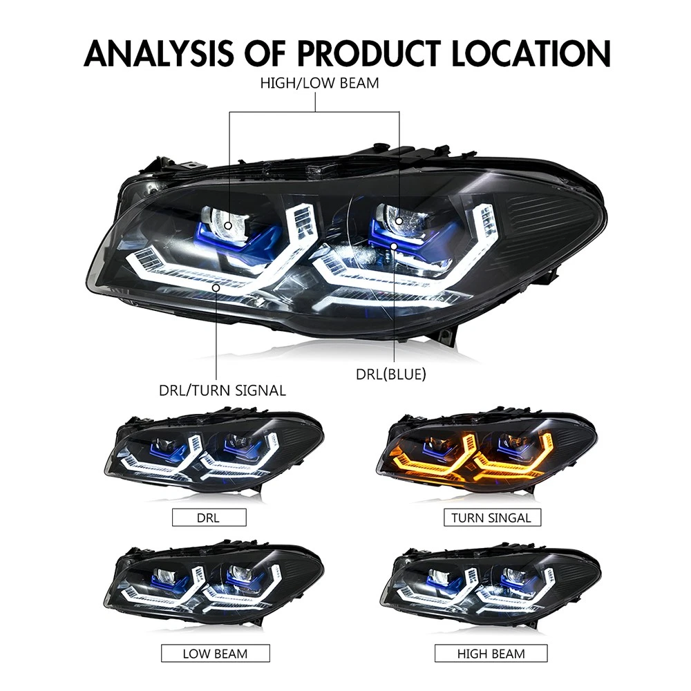 LED Headlights For BMW 5 Series F10 F11 F18 2011-2013 Sequential Turn Assembly