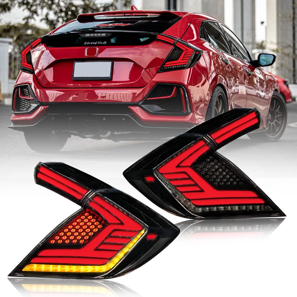 Pair LED Tail Lights For Honda Civic Hatchback 2016-2021 Sequential Rear Lamps