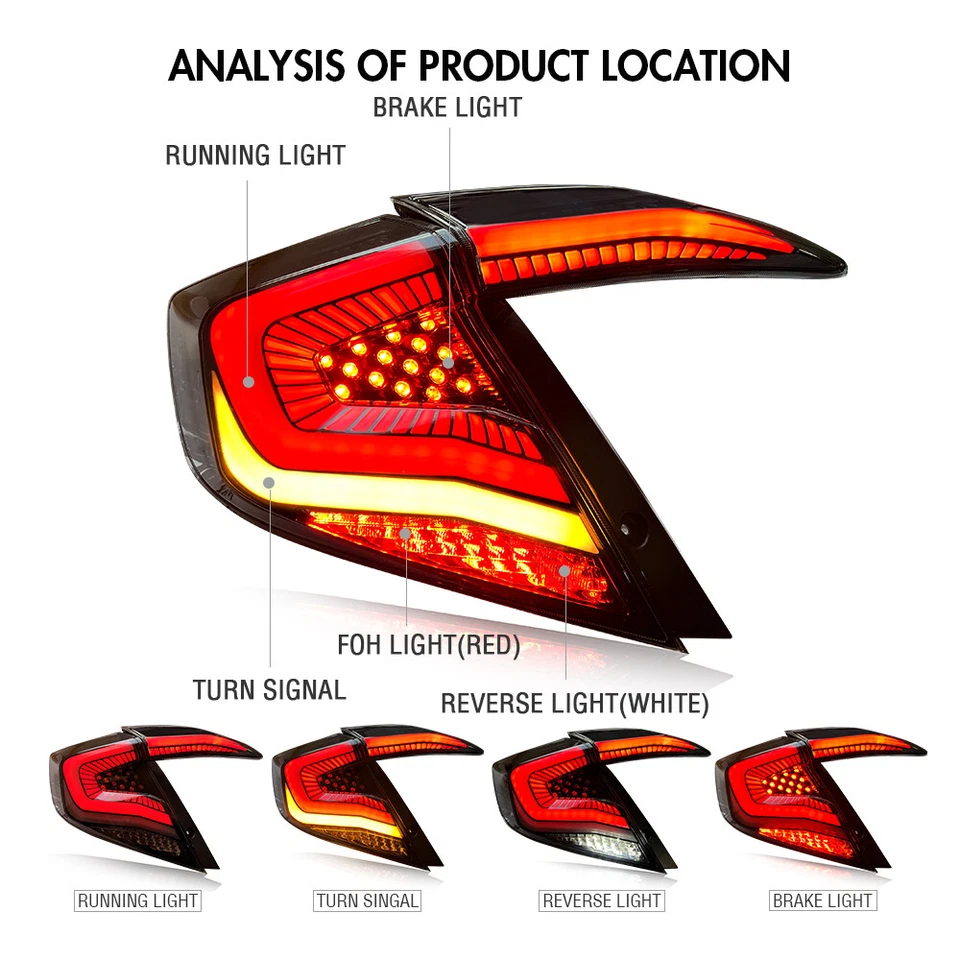 RGB LED Tail Lights For Honda Civic Sedan 2016-2021 Sequential Rear Lamps NEW