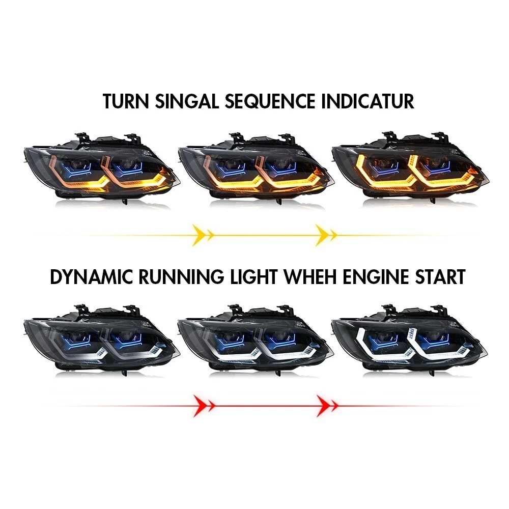 LED Sequential Headlight For BMW 3 Series E92 E93 2-Door 2007-2010 Head Lamps