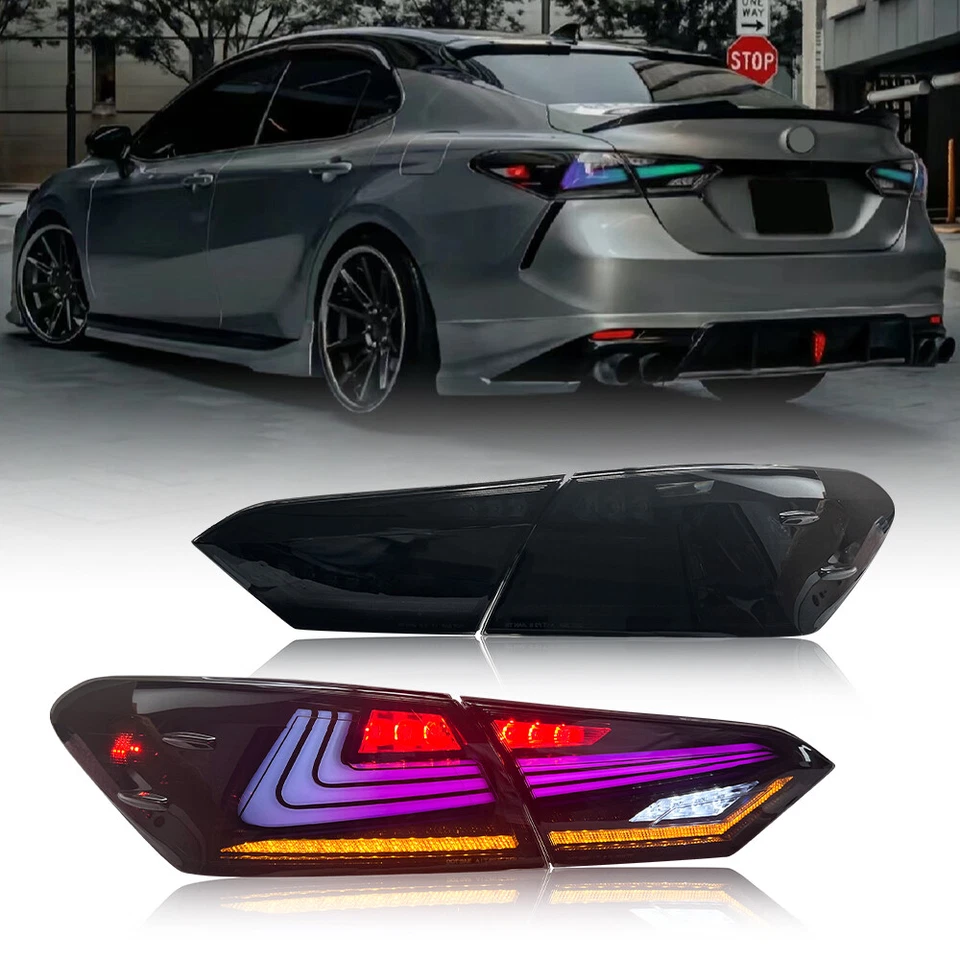 Smoked Lens RGB LED Tail Lights for 2018-2024 Toyota Camry Sedan Rear Taillamps