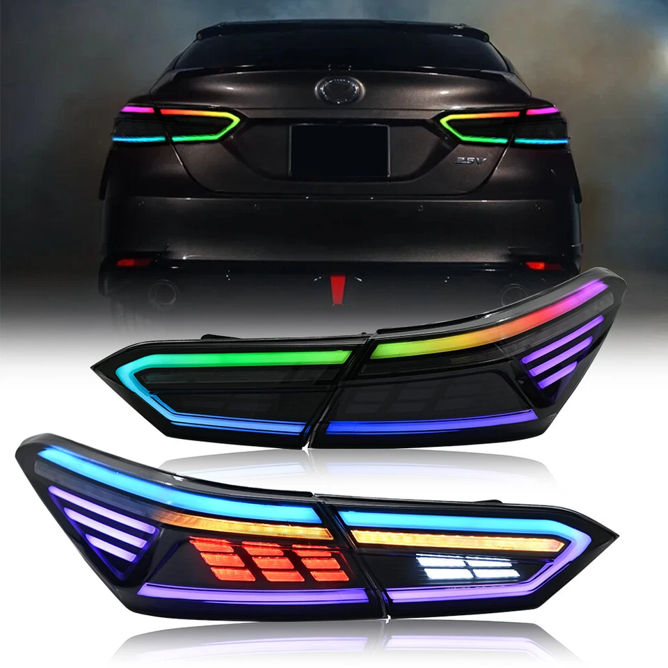 Pair RGB LED Tail Lights for 2018-2024 Toyota Camry 8TH GEN Sequential Rear Lamp