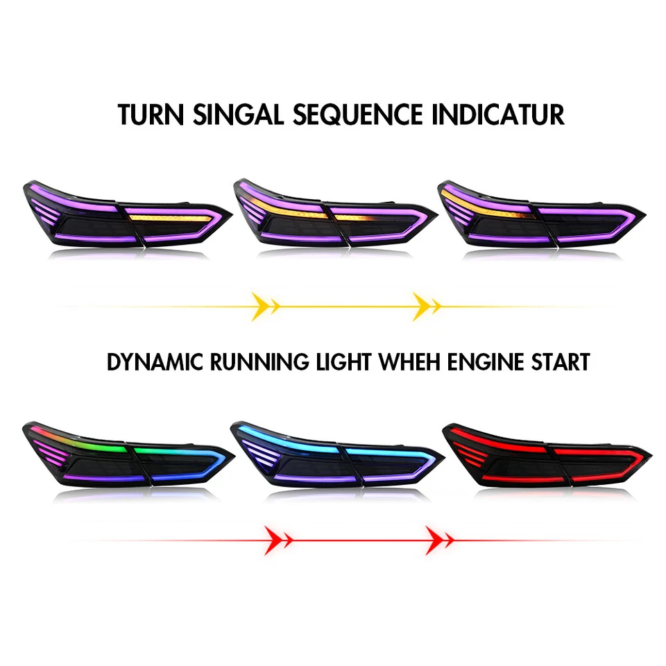 Pair RGB LED Tail Lights for 2018-2024 Toyota Camry 8TH GEN Sequential Rear Lamp