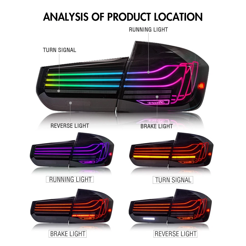 RGB LED Tail Lights For 2013-2018 BMW 3-Series F30 F80 M3 Sedan Rear Lamps LH+RH