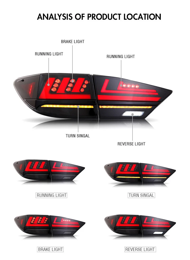Full LED Tail Lights Assembly For Lexus ES350 ES300h 2013-2018 Smoke Rear Lamps