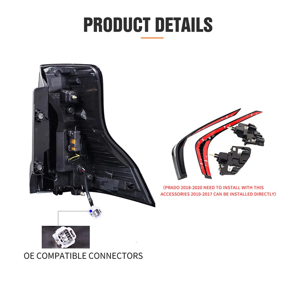 Full LED Tail Lights Smoke For Toyota Land Cruiser Prado 2010-2021 Lexus GX460