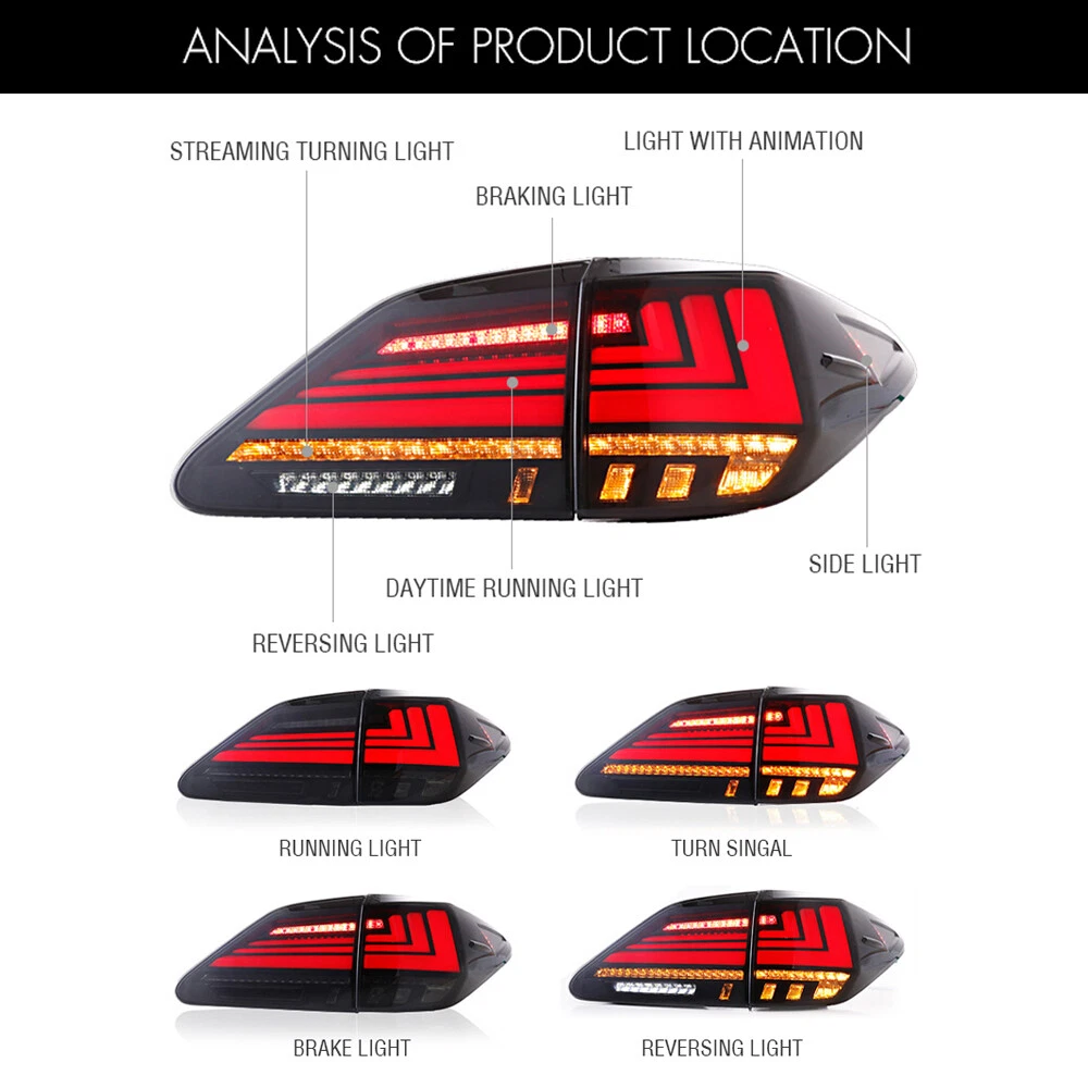LED Tail Lights For Lexus RX350 RX450 2009-2015 Sequential Rear Lamps Smoked
