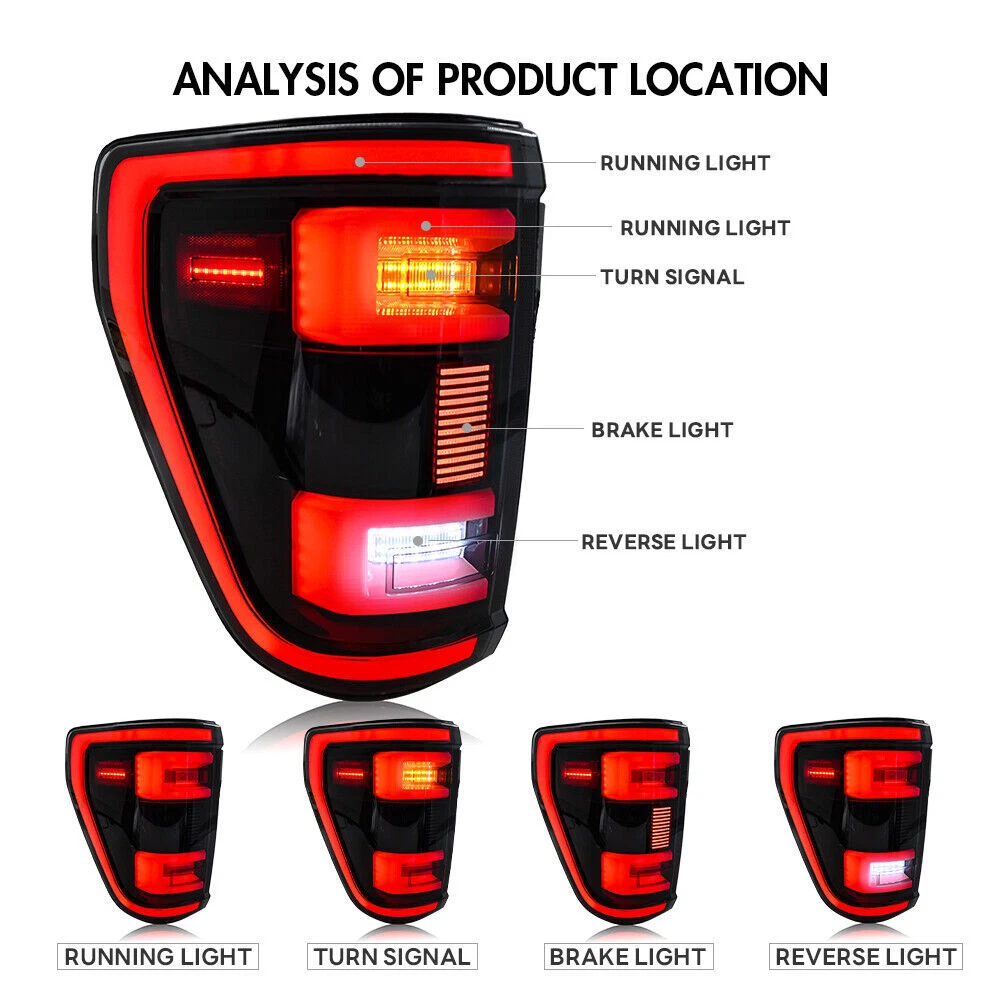 LED Tail Lights For Ford F-150 F150 XL STX 2021 2022 2023 Sequential Rear Lamps