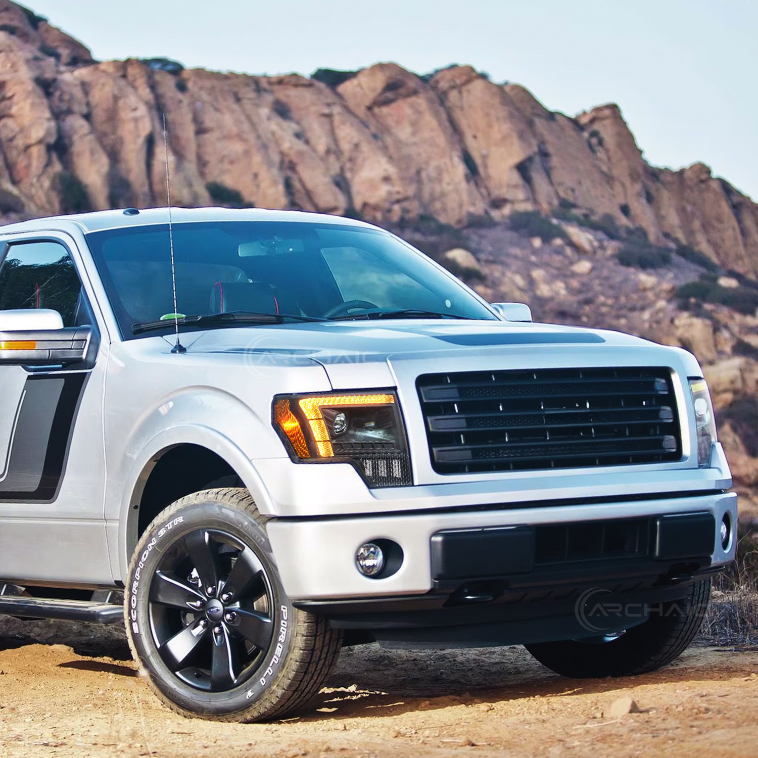 12V New LED Headlights for F-150/F-150 Raptor 2009-2014 F Design Front Lamp with Sequential Turn Signal