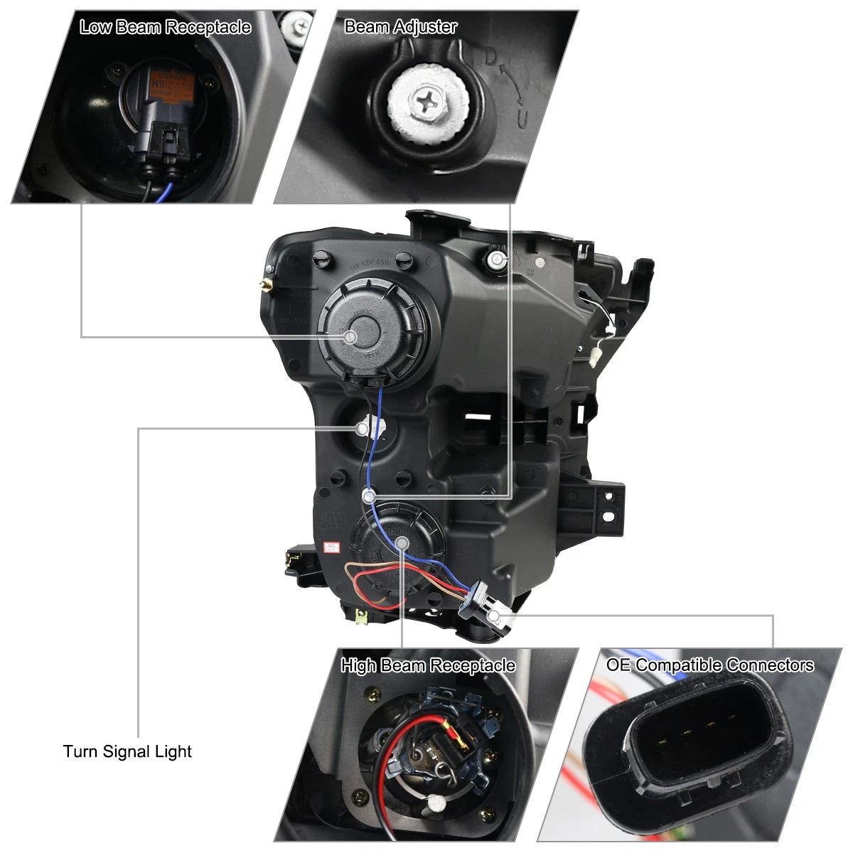 Smoke projection headlights are suitable for 2015-2017 Ford F-150 LED strip headlights (left + right).