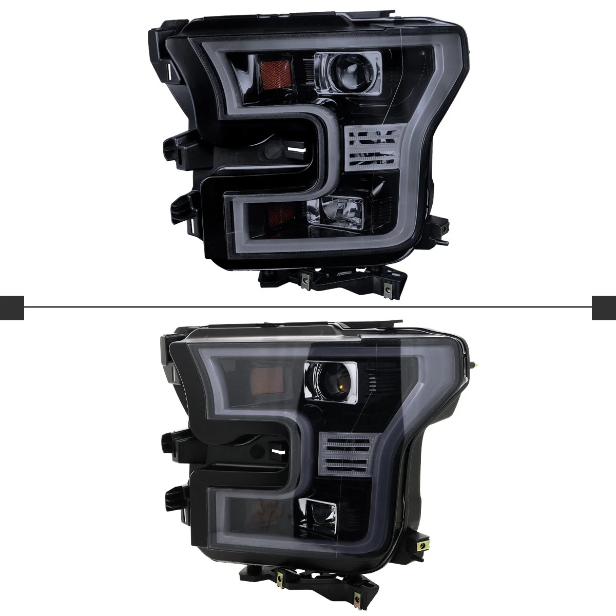 Smoke projection headlights are suitable for 2015-2017 Ford F-150 LED strip headlights (left + right).
