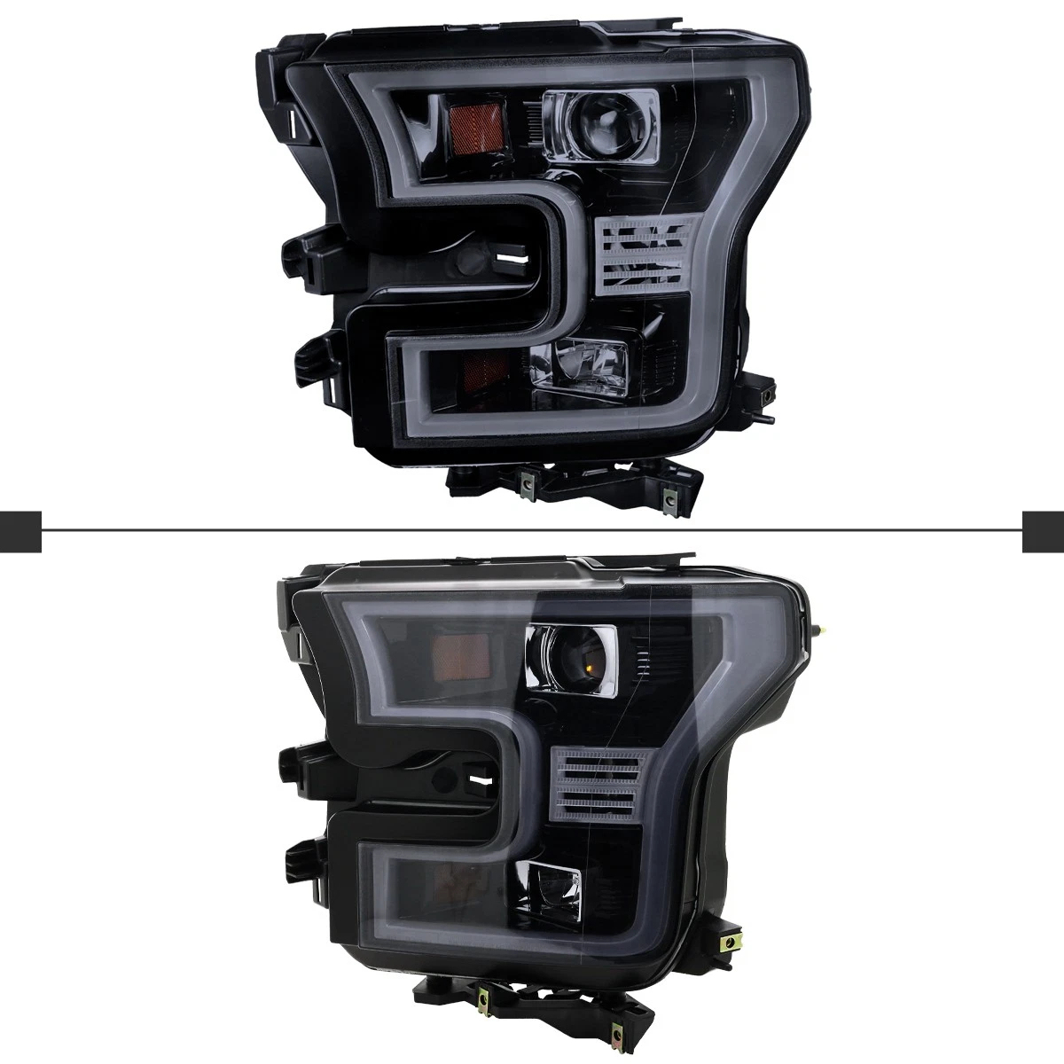 Smoke projection headlights are suitable for 2015-2017 Ford F-150 LED strip headlights (left + right).