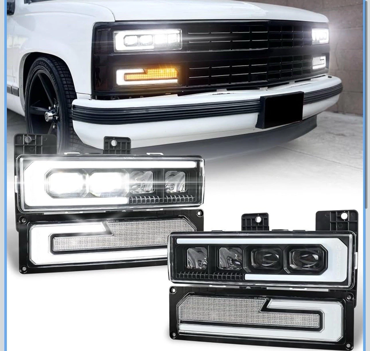 LED Headlights 88-98 Chevy GMC C/K 1500-3500 Tahoe Yukon DRL Turn